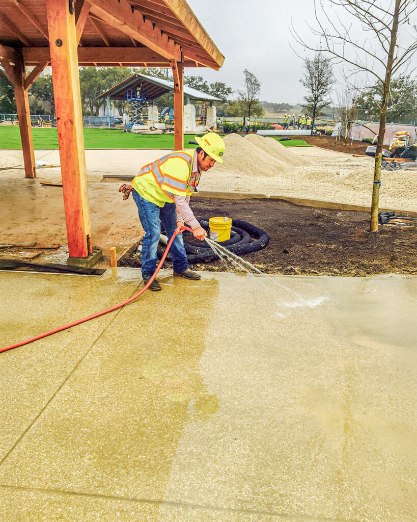 Exposed Concrete Aggregate being washed in San Antonio Texas